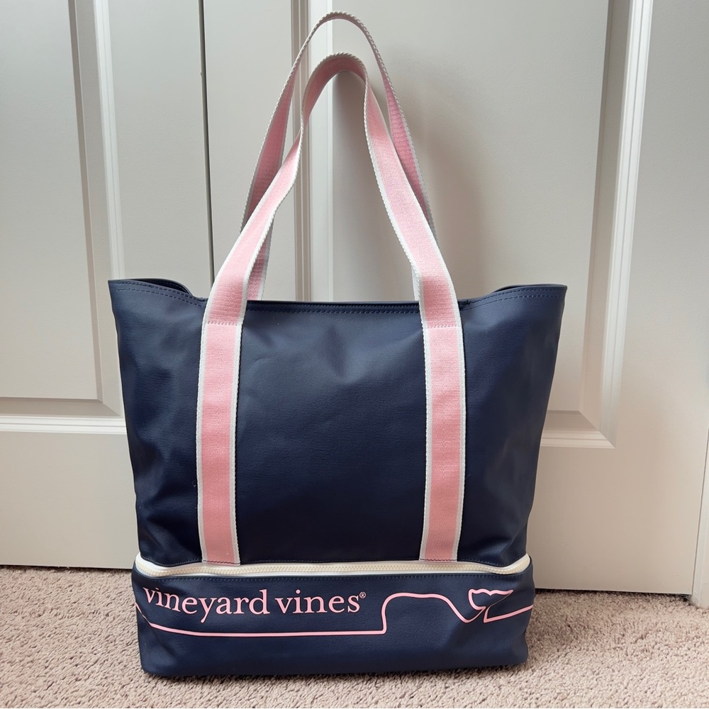 Vineyard Vines Navy and Pink Tote Bag